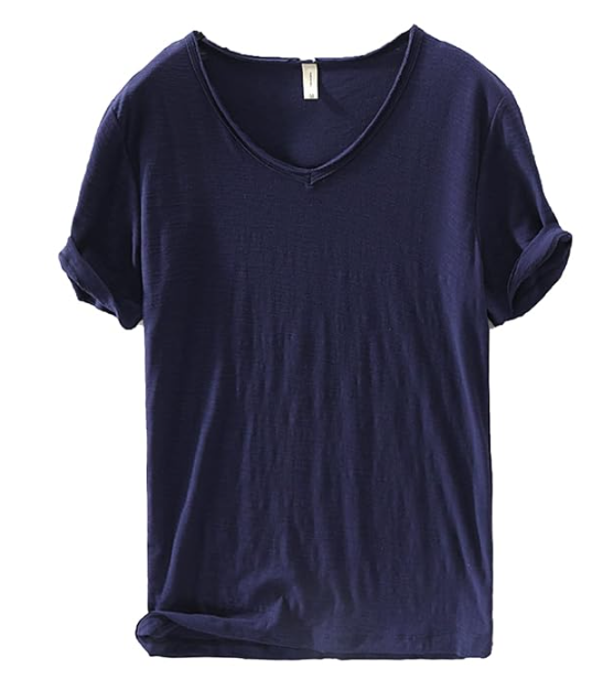 Heren V-Hals Shirt – Linnen Katoen T-Shirt met Ademende Slim Fit Pasvorm