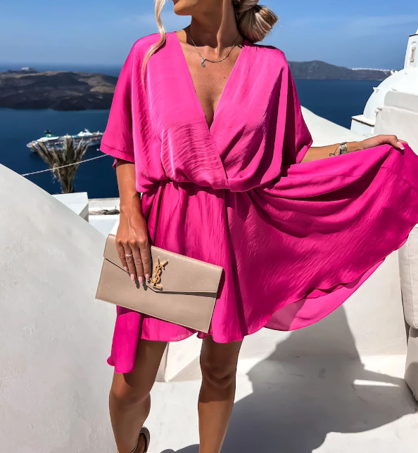 GITA | Chique Mini Jurk Voor Dames Met V-Hals - Zomers, Elegant & Luxe