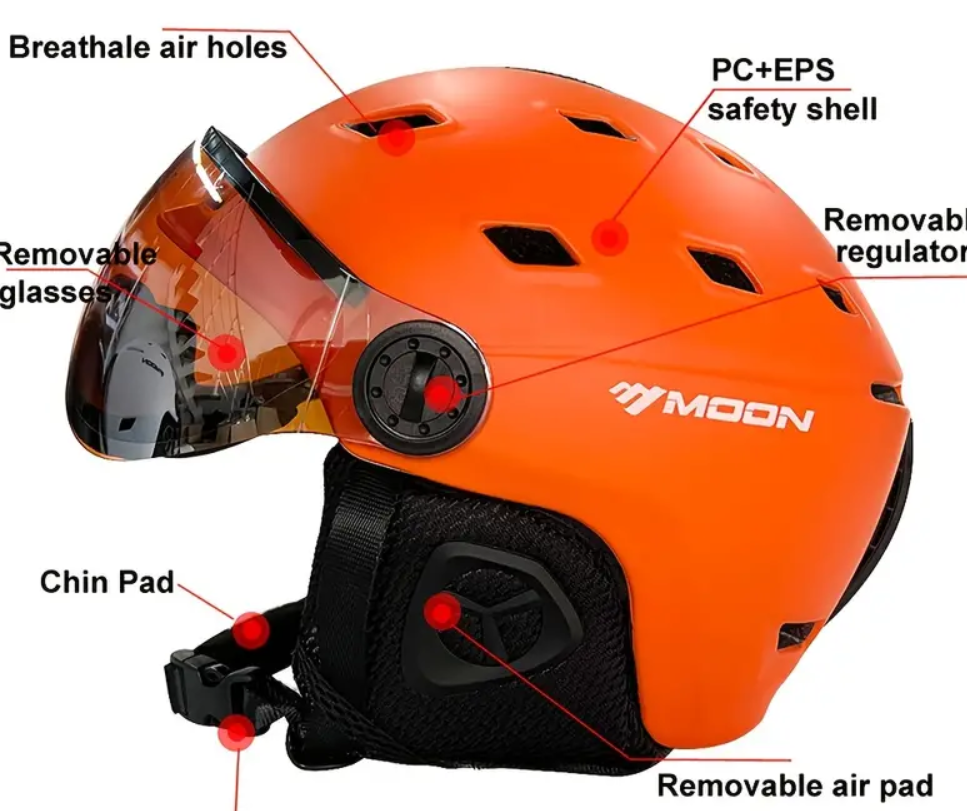 MOON 25' | Skihelm met Skibril, PC+EPS & ABS Hoge Kwaliteit - Geschikt voor Skiën, Snowboarden en Skateboarden - Beschermende Outdoor Ski Gear