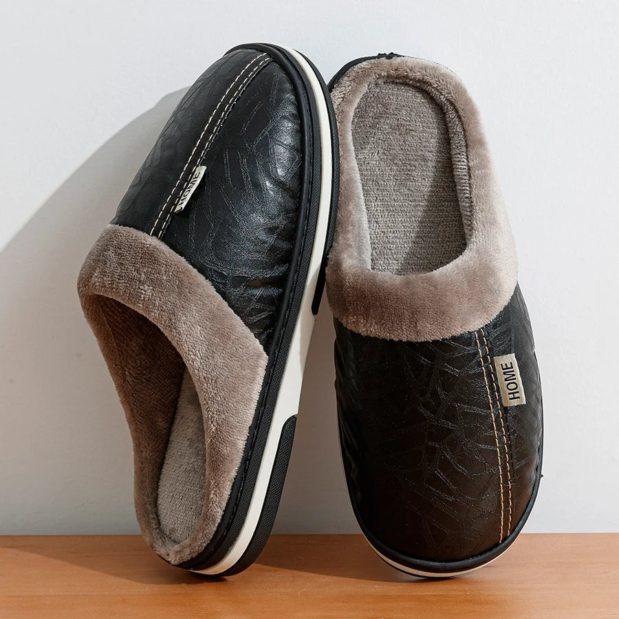 Heren Slippers PU Leer Groot Maat | Slippers | Warme Winter Pantoffels Binnen, Waterdicht & Comfortabel