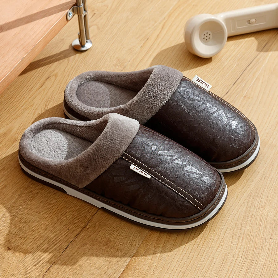 Heren Slippers PU Leer Groot Maat | Slippers | Warme Winter Pantoffels Binnen, Waterdicht & Comfortabel