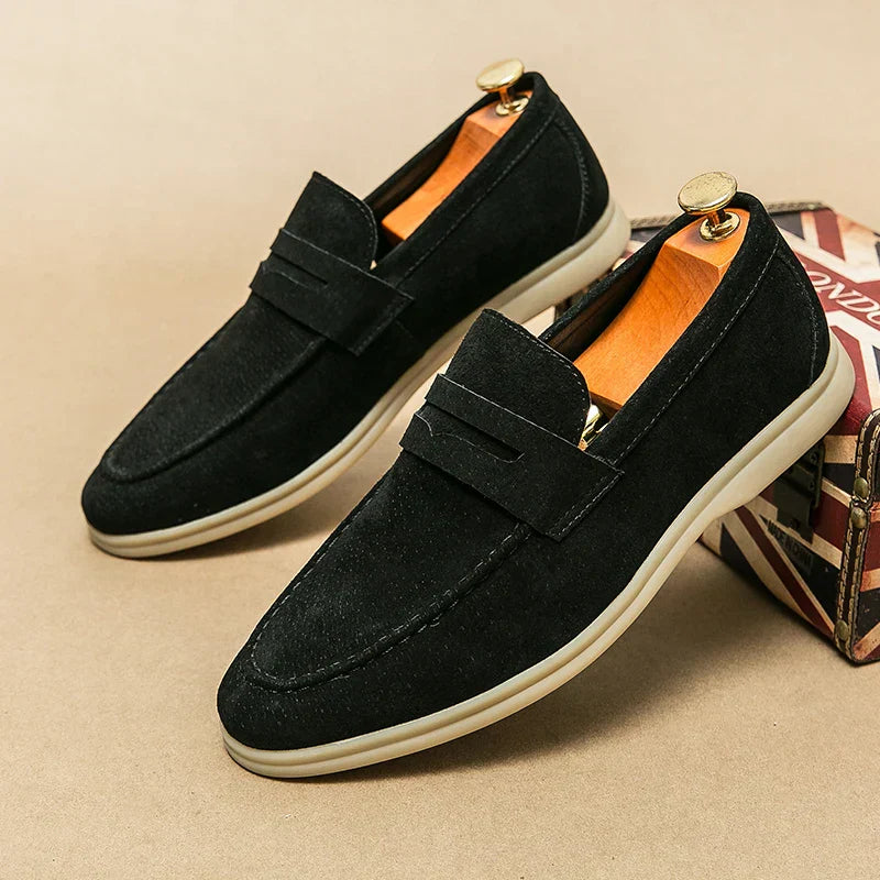 YLS | Heren Loafers Suede Zwart voor Mannen - Klassieke Slip-On Schoenen