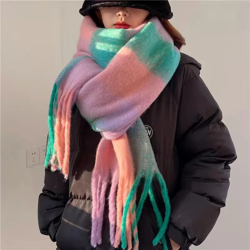 Maelle Grote Wintersjaal met Kleurverloop - Zachte Dik Geweven Sjaal met Franjes in Wolmix-Look - Warme Omslagdoek voor Dames in 7 Kleuren