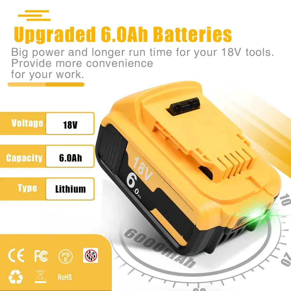 PowerCore 20V 3.0Ah/6.0Ah/9.0Ah Accu + Lader Compatibel met Dewalt DCB200 Serie | Accu Batterij | Vervangende Batterij Compatibel met Dewalt DCB206 DCB207 DCB204 DCB203