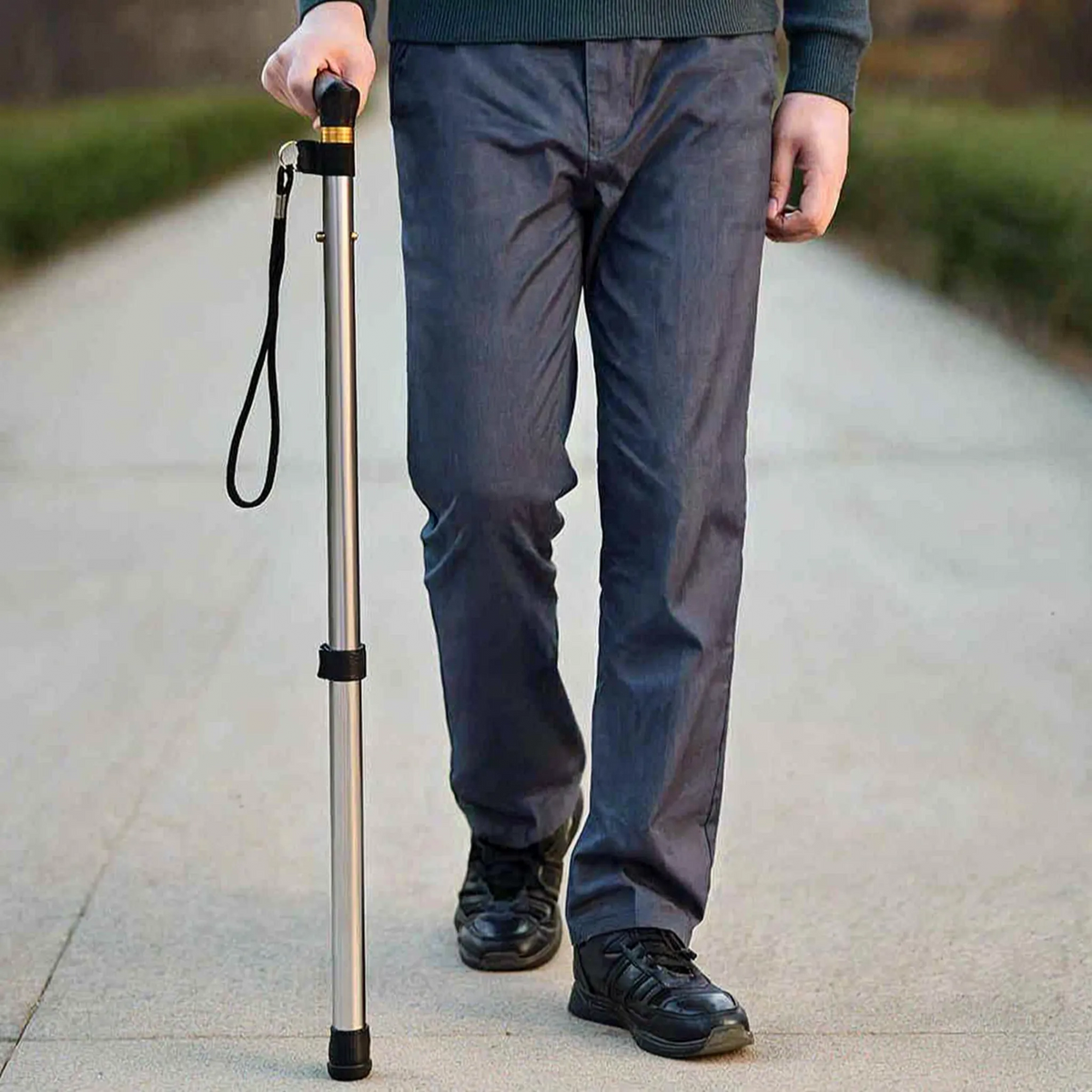 Stapvast Opvouwbare Wandelstok - Lichtgewicht Aluminium Loopstok met T-Greep, Polsband en Antislip Rubberen Dop - Inklapbare Wandelstok voor Senioren