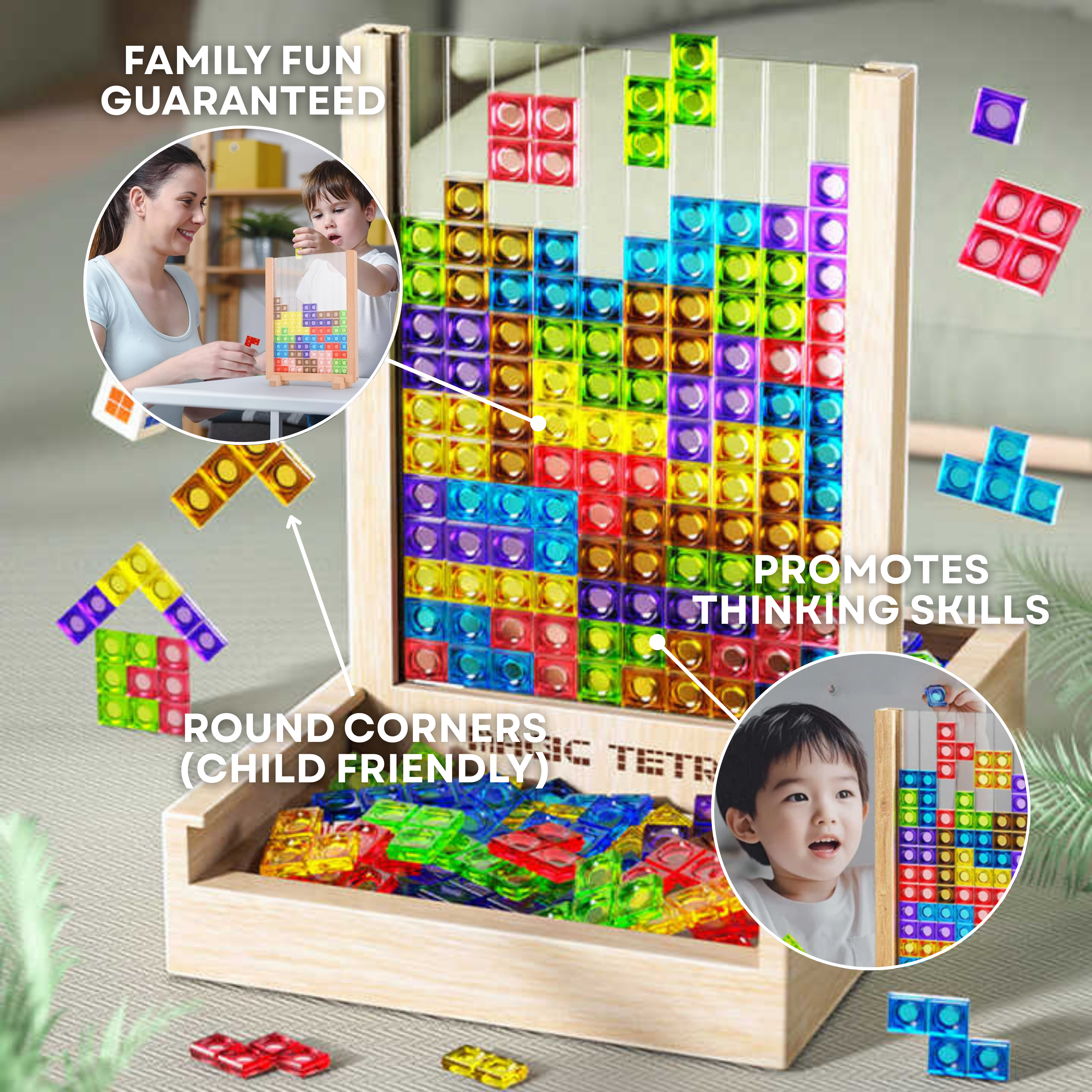Ecoblock Tetris Board – Wooden Puzzle Game for Kids and Adults – Sustainable Brain Training Fun