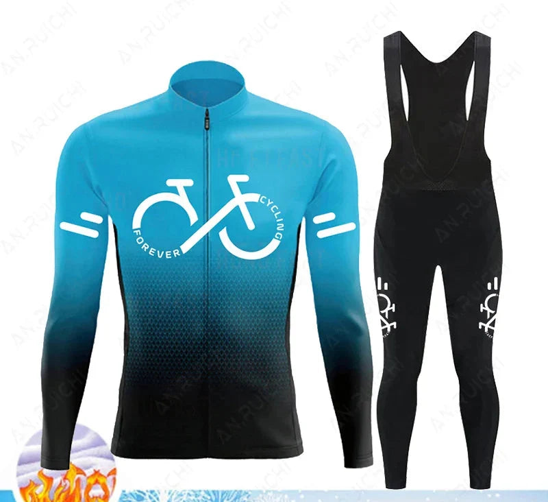 Cyclovent Thermische Wielertrui Set Heren - Winddichte Winterfietskleding met 5D Zeem en 3 Achterzakken - Warm Fietsshirt met Lange Mouwen