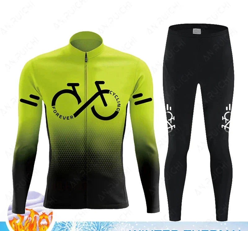 Cyclovent Thermische Wielertrui Set Heren - Winddichte Winterfietskleding met 5D Zeem en 3 Achterzakken - Warm Fietsshirt met Lange Mouwen