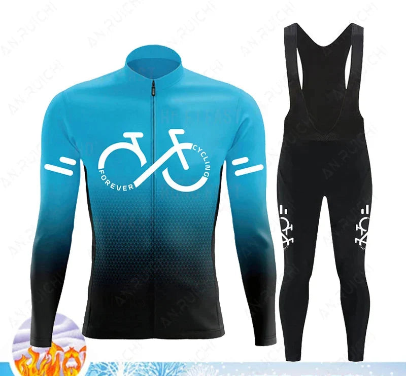 Cyclovent Thermische Wielertrui Set Heren - Winddichte Winterfietskleding met 5D Zeem en 3 Achterzakken - Warm Fietsshirt met Lange Mouwen