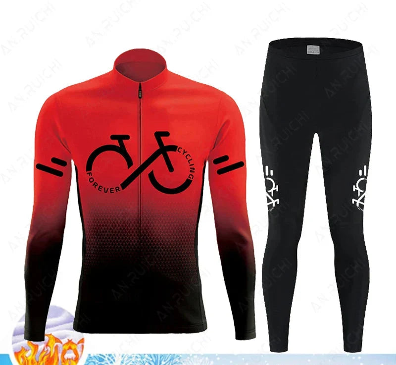 Cyclovent Thermische Wielertrui Set Heren - Winddichte Winterfietskleding met 5D Zeem en 3 Achterzakken - Warm Fietsshirt met Lange Mouwen