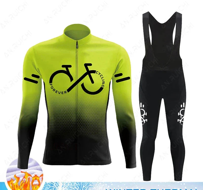 Cyclovent Thermische Wielertrui Set Heren - Winddichte Winterfietskleding met 5D Zeem en 3 Achterzakken - Warm Fietsshirt met Lange Mouwen