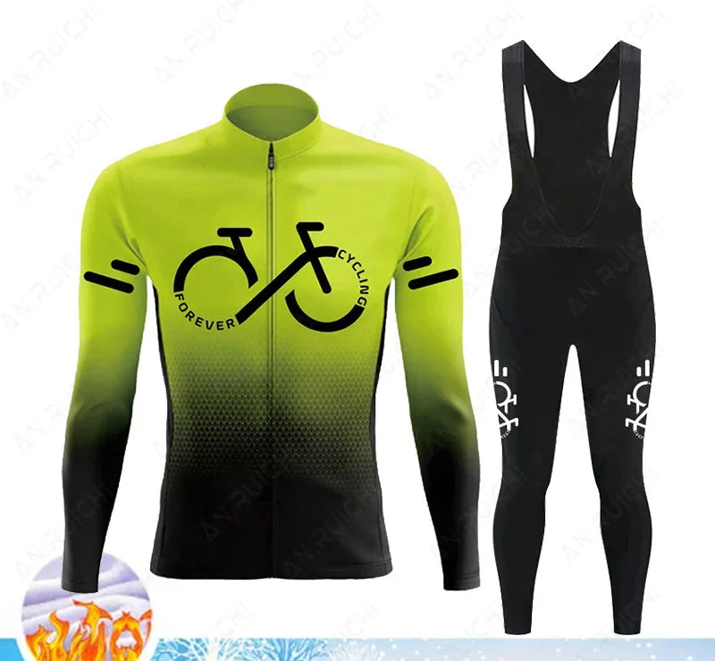 Cyclovent Thermische Wielertrui Set Heren - Winddichte Winterfietskleding met 5D Zeem en 3 Achterzakken - Warm Fietsshirt met Lange Mouwen