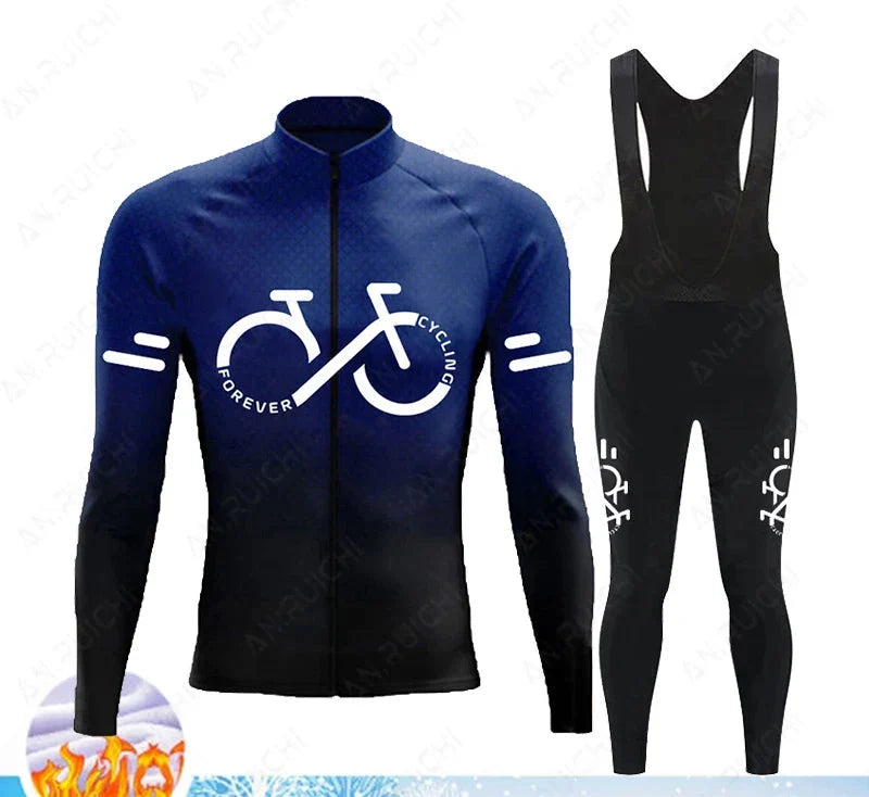 Cyclovent Thermische Wielertrui Set Heren - Winddichte Winterfietskleding met 5D Zeem en 3 Achterzakken - Warm Fietsshirt met Lange Mouwen