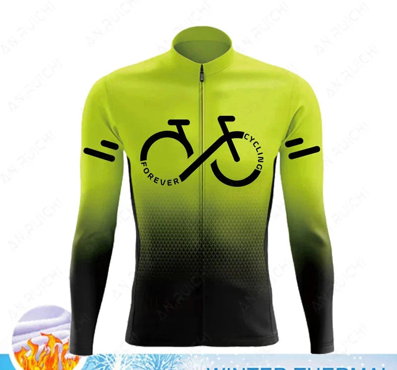 Cyclovent Thermische Wielertrui Set Heren - Winddichte Winterfietskleding met 5D Zeem en 3 Achterzakken - Warm Fietsshirt met Lange Mouwen