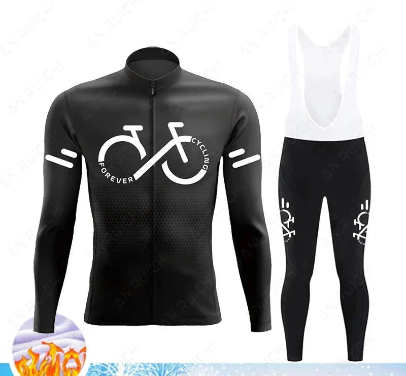 Cyclovent Thermische Wielertrui Set Heren - Winddichte Winterfietskleding met 5D Zeem en 3 Achterzakken - Warm Fietsshirt met Lange Mouwen
