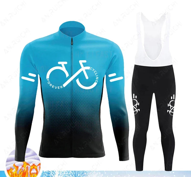Cyclovent Thermische Wielertrui Set Heren - Winddichte Winterfietskleding met 5D Zeem en 3 Achterzakken - Warm Fietsshirt met Lange Mouwen