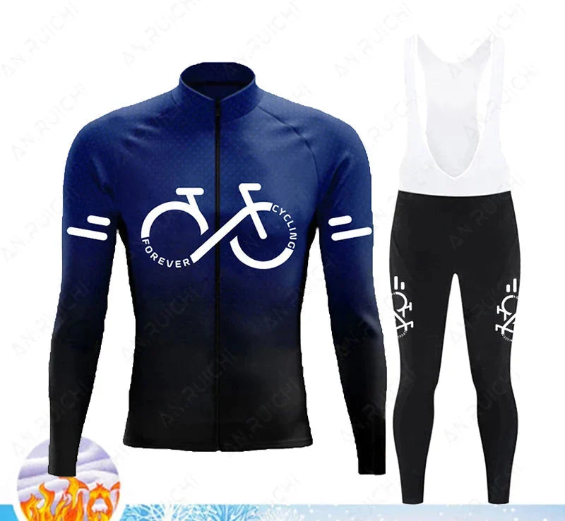 Cyclovent Thermische Wielertrui Set Heren - Winddichte Winterfietskleding met 5D Zeem en 3 Achterzakken - Warm Fietsshirt met Lange Mouwen