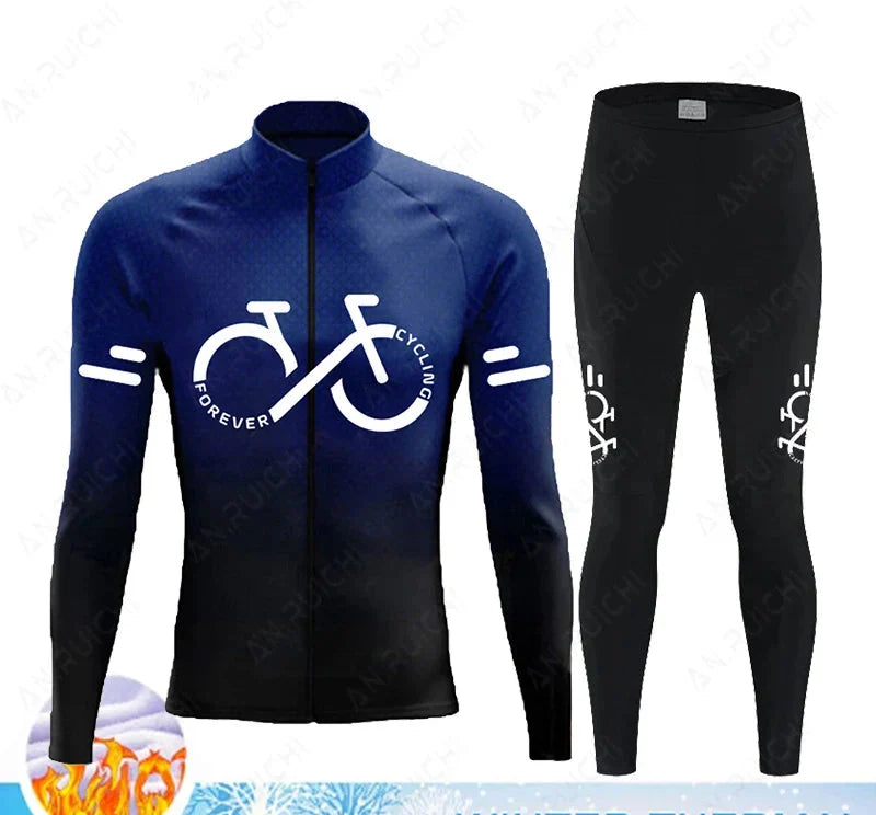 Cyclovent Thermische Wielertrui Set Heren - Winddichte Winterfietskleding met 5D Zeem en 3 Achterzakken - Warm Fietsshirt met Lange Mouwen