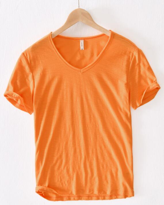 Heren V-Hals Shirt – Linnen Katoen T-Shirt met Ademende Slim Fit Pasvorm