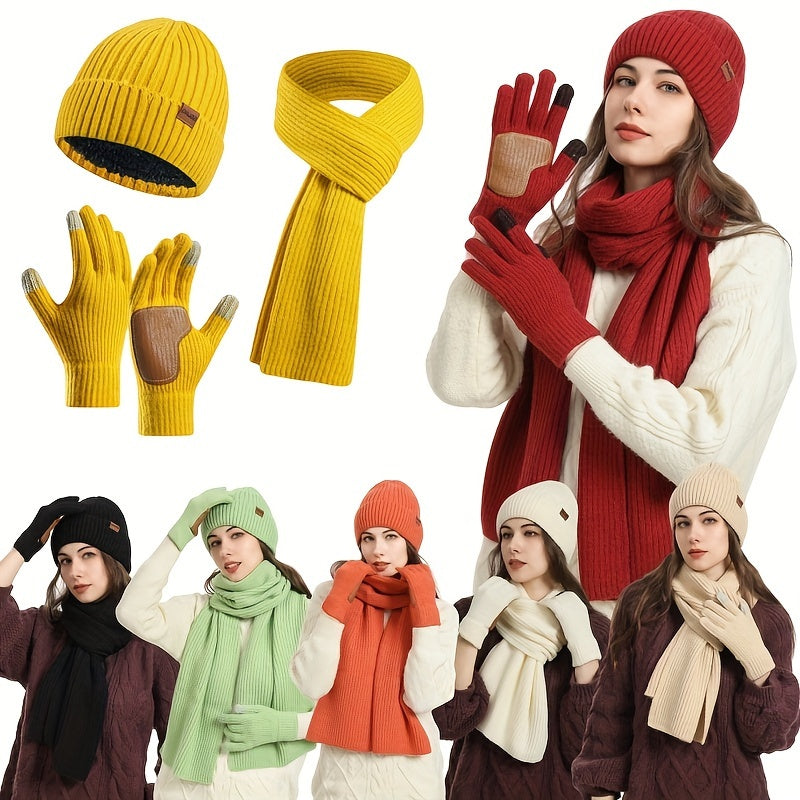 Unisex Winterset met Gebreide Muts, Sjaal en Handschoenen – Warm en Comfortabel voor Buitenactiviteiten