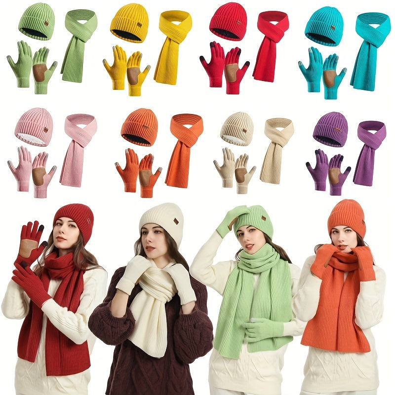 Unisex Winterset met Gebreide Muts, Sjaal en Handschoenen – Warm en Comfortabel voor Buitenactiviteiten
