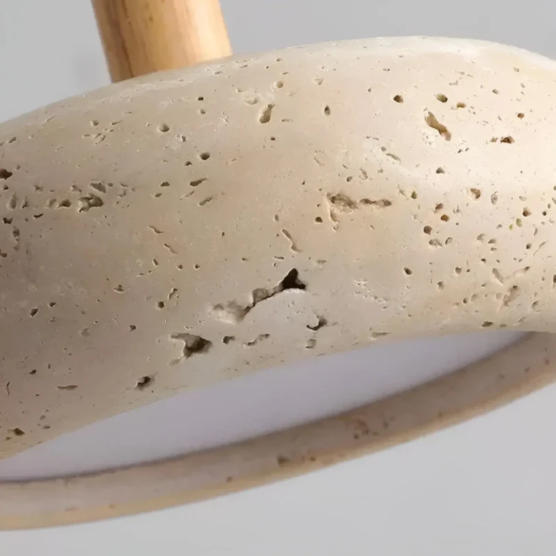 LED Retro Japanse Lamp | TranquilHalo | Verstelbare Hanghoogte | Geel Grottensteen & Hout | Ø 15cm Hanger | Max 2m Snoer | Eenvoudige Montage | Rustgevend Ontwerp