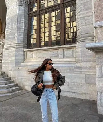 Beata - Casual retro kort leren jack - Visconte