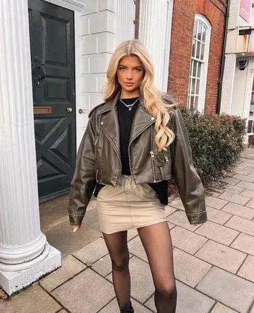 Beata - Casual retro kort leren jack - Visconte