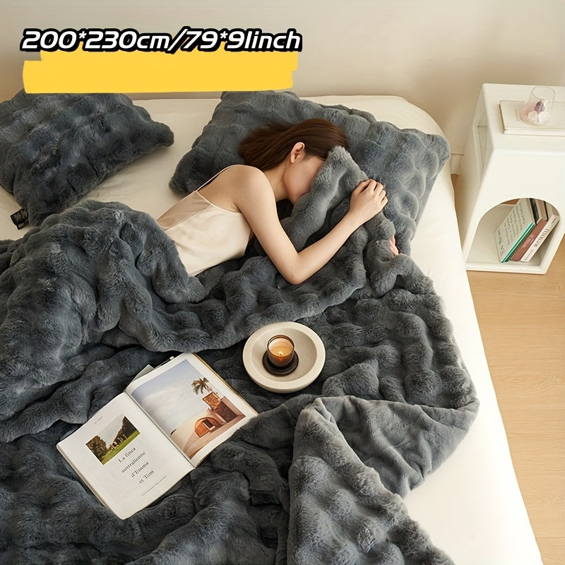 Double-sided Faux Rabbit Fleece Blanket | Soft Warm Blanket - Multifunctional for Bedroom, Sofa and Travel - For All Seasons