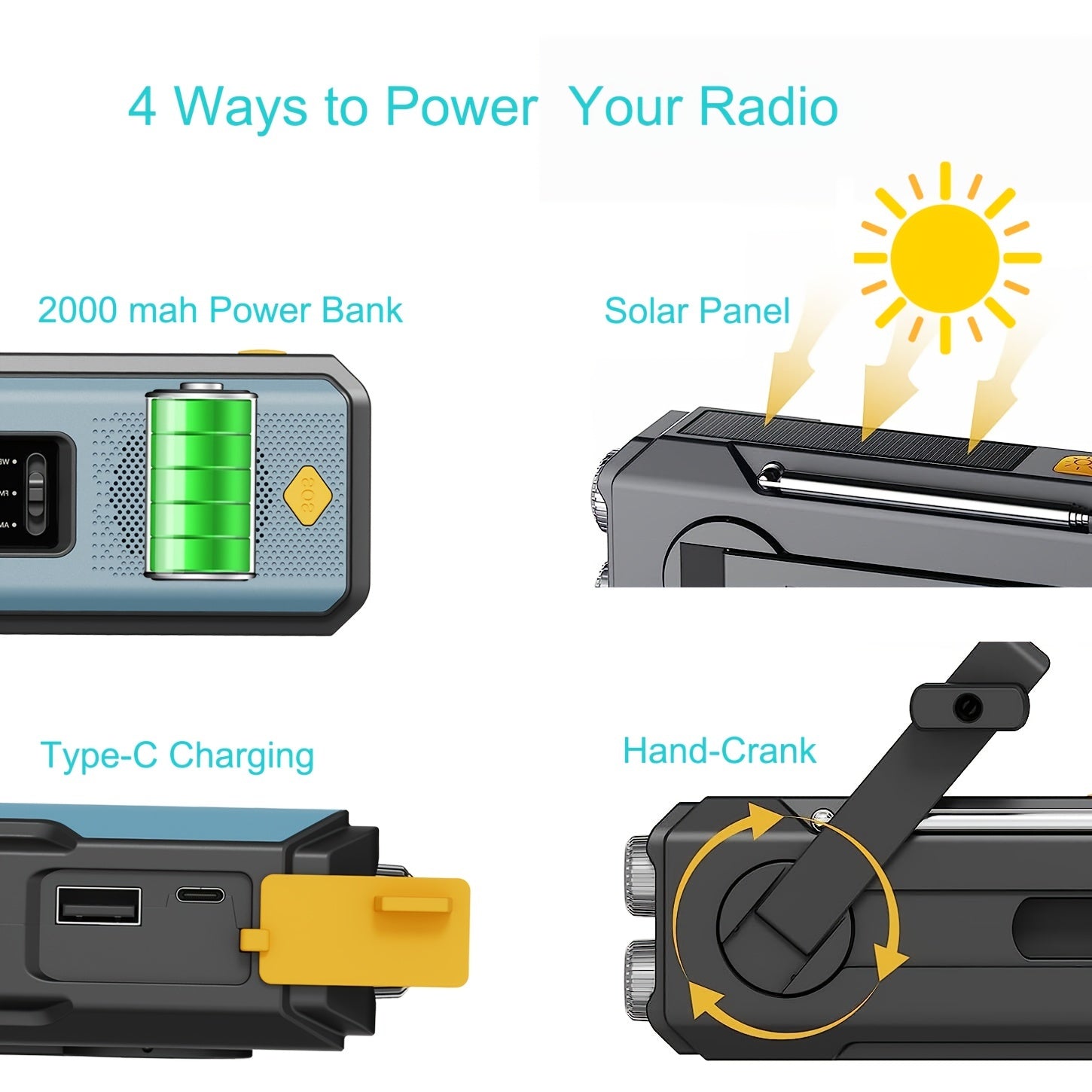 Voltura Gear | Zelfaangedreven Noodradio – Handopwinder, Solar, Powerbank & Zaklamp – FM/AM Radio, SOS Alarm, Onmisbaar voor Rampen & Noodgevallen