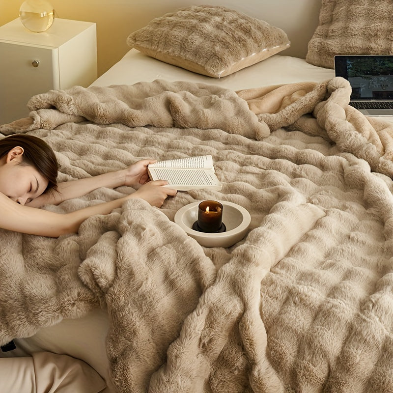 Double-sided Faux Rabbit Fleece Blanket | Soft Warm Blanket - Multifunctional for Bedroom, Sofa and Travel - For All Seasons