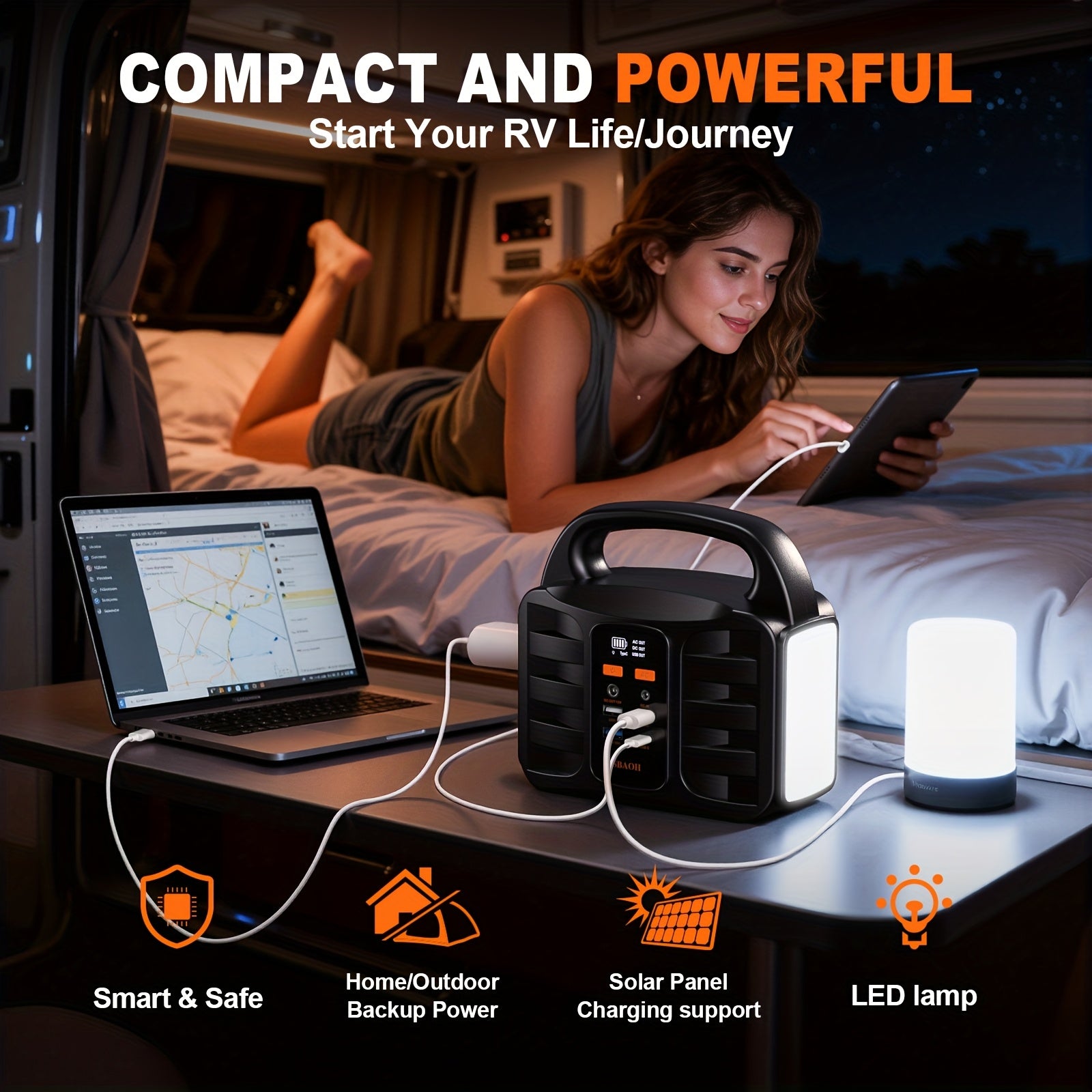 Voltura Gear | Draagbare Power Station – 194Wh Lithium Accu, 150/200W Output, AC/USB Poorten, Solar-Compatibel, Ideaal voor Reizen, Camping & Noodstroom