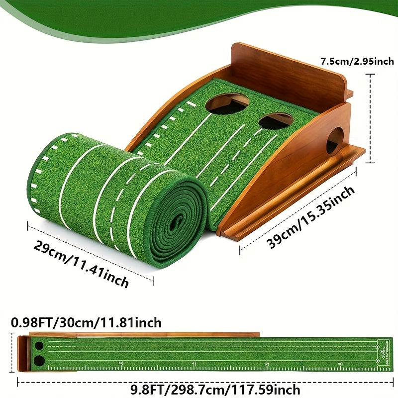 SIYA – Golf Putting Mat met Auto Ball Return | Puttingmat met Houten Basis | Luxe Oefenmat voor Binnen en Buiten