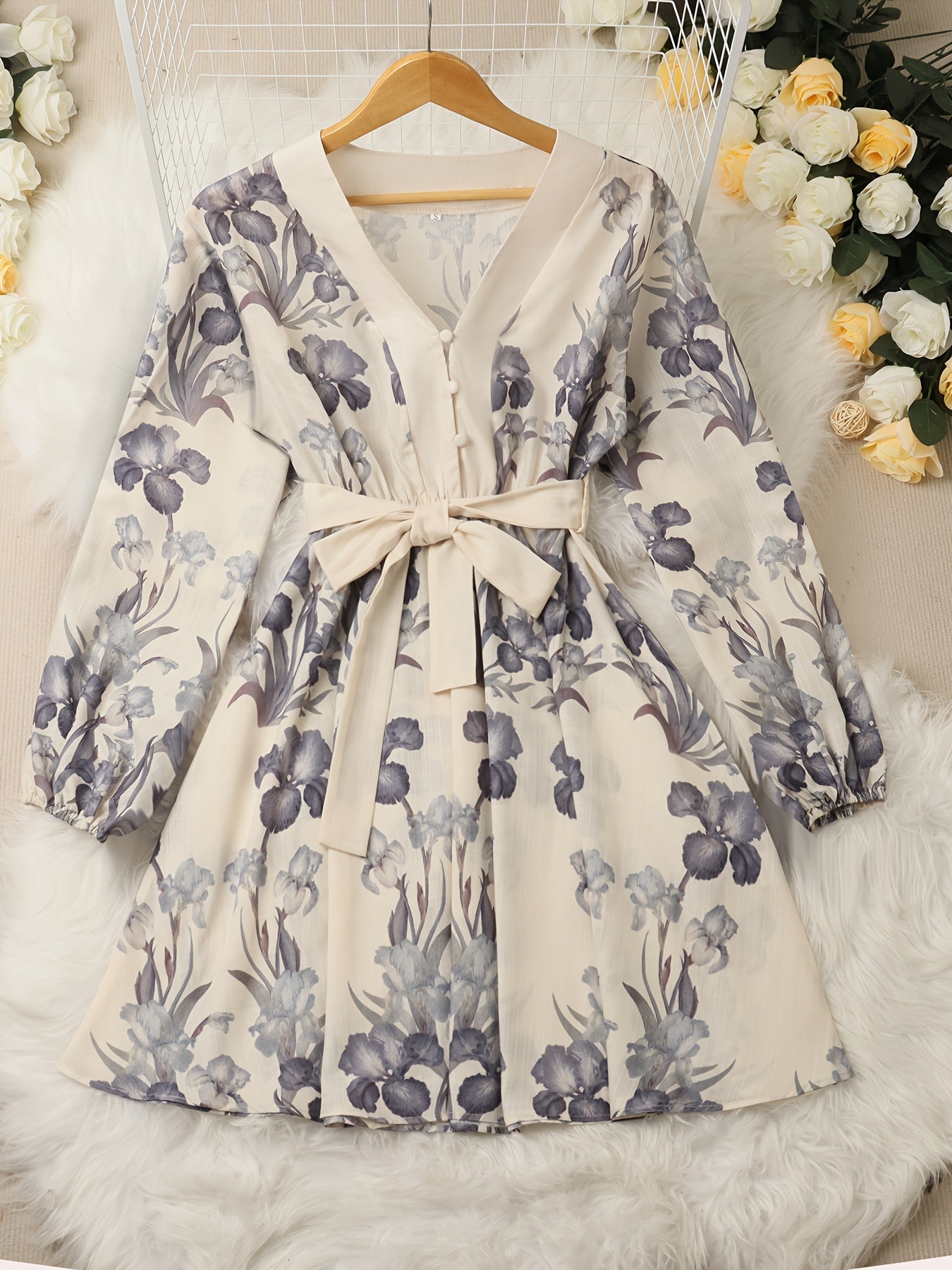 Floral Print V-NeckDames Blouse Jurk | Duurzaam - Must-Have - Stijlvol & Comfortabel - Lente/Zomer/Herfst