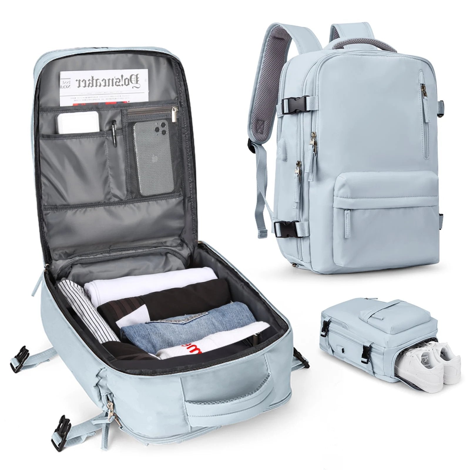 TRAVELMATE - Grote Waterdichte Reistas Rugzak met USB – Anti-Diefstal & Schoenenvak – 35L