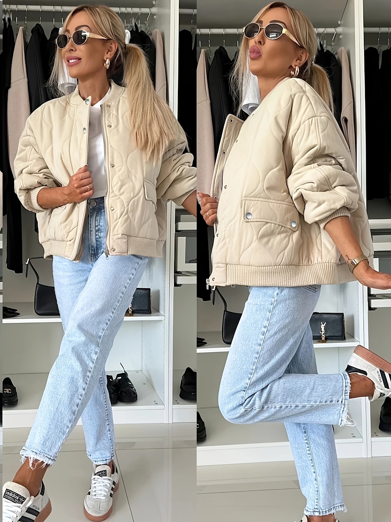 Dames Quilted Jack Color Block | Warme Pufferjas - Reverskraag & Zakken - Ideaal voor Lente/Herfst
