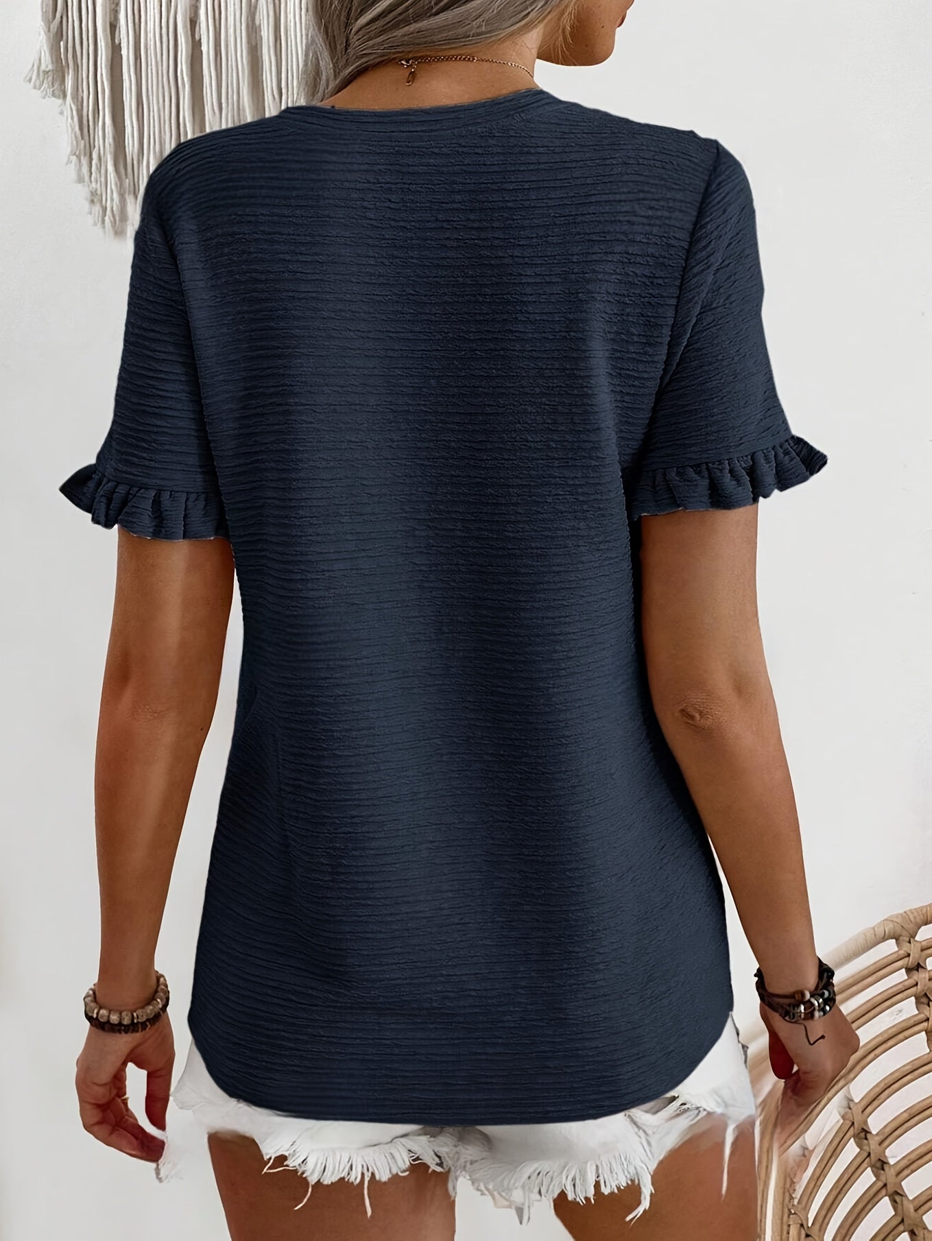 Korte Mouw T-shirt met Ruche | Dames Top in Effen Kleur - Ideaal voor Lente/Zomer