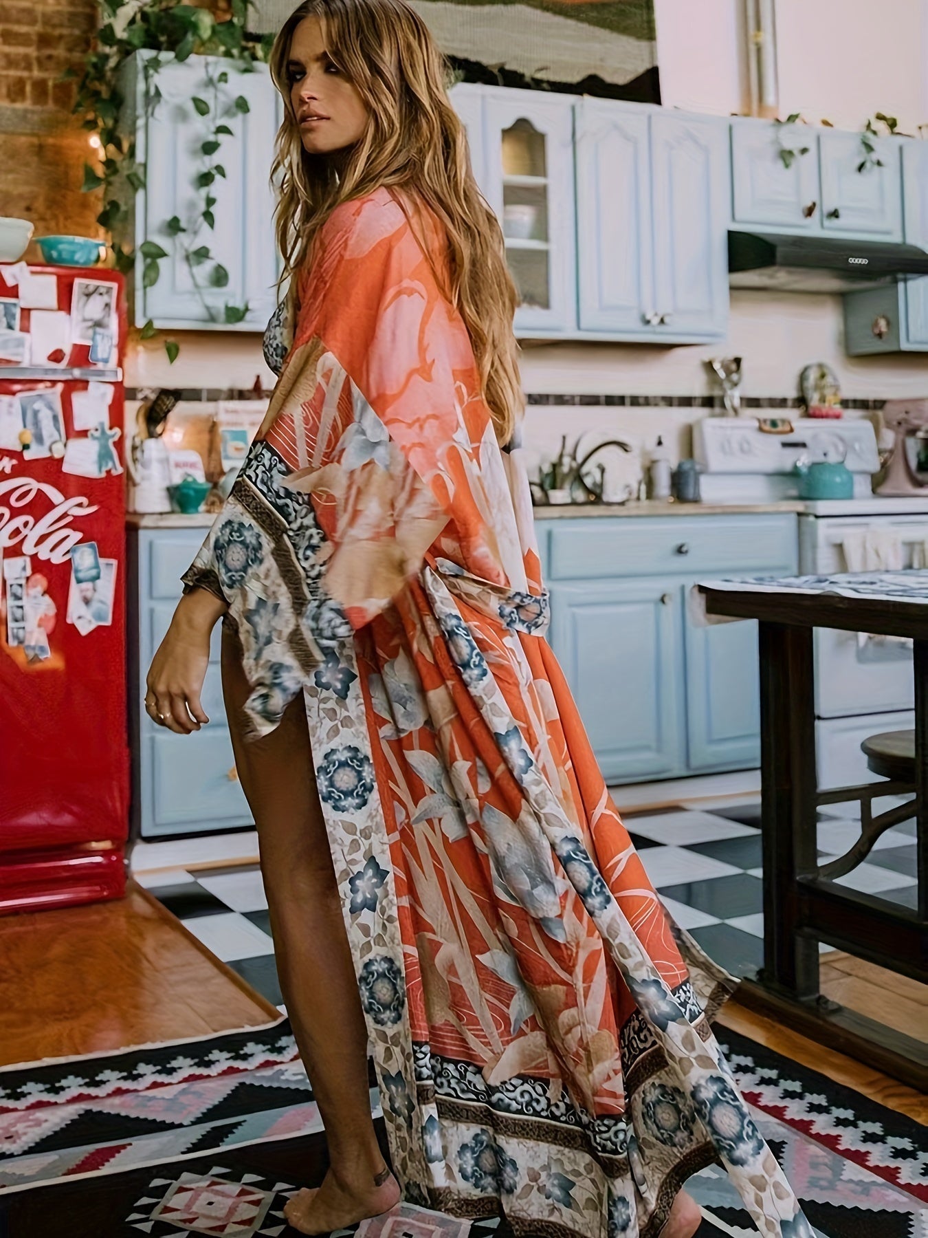 Barbara | Lange kimono met bloemenprint dames