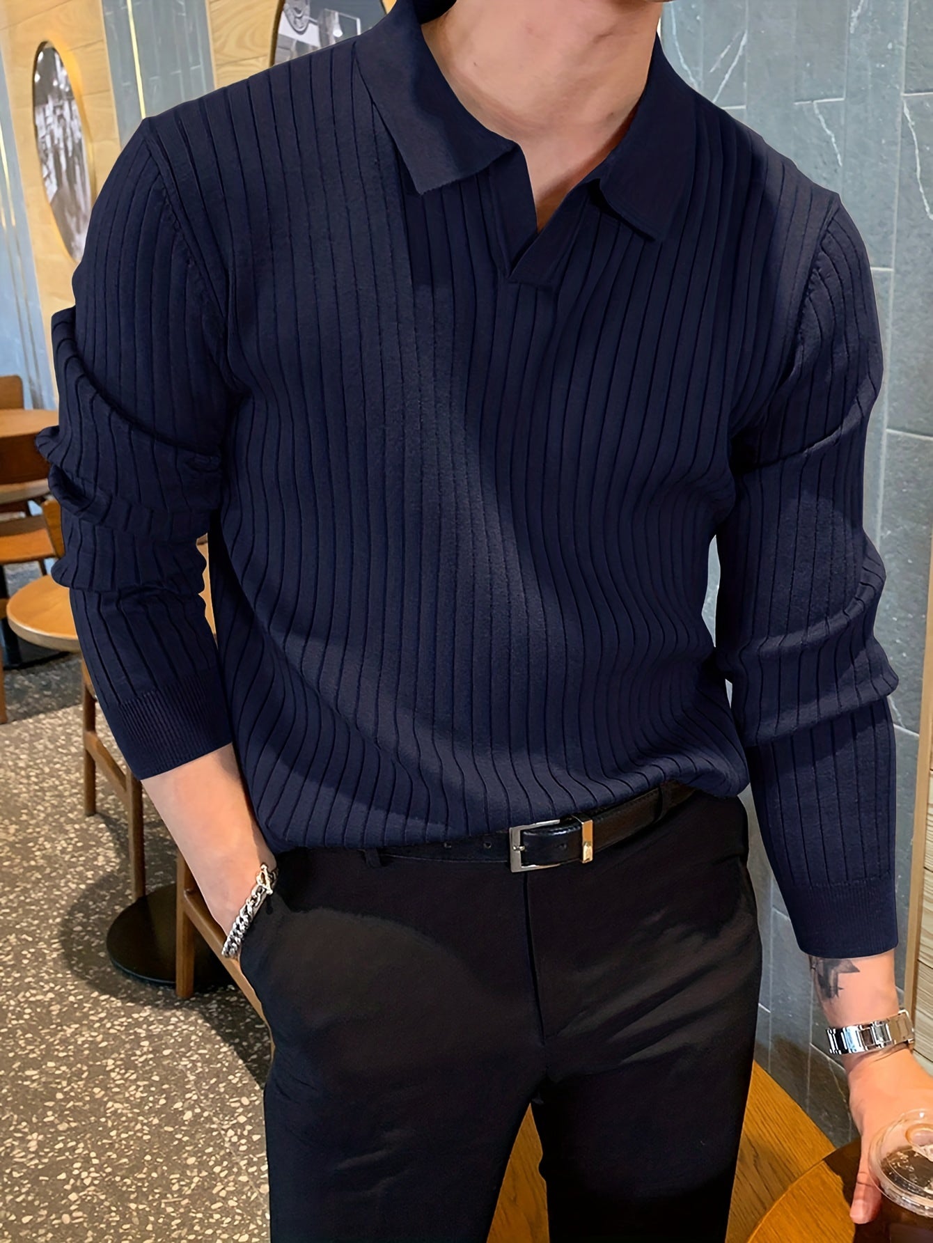 Heren Polo Trui Merinowol V-Hals - Stijlvolle Revers - Regular Fit - Aristone - AR 12 - Essential in Meerdere Kleuren