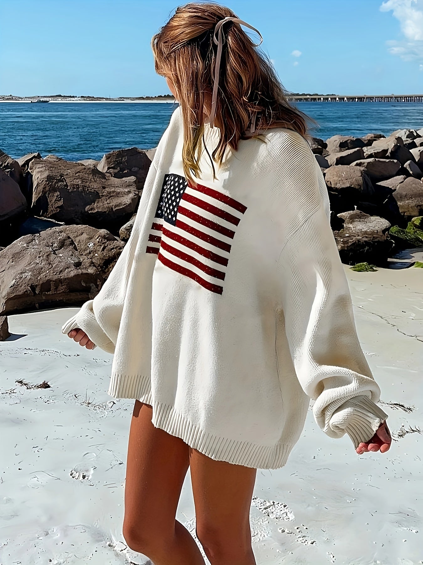 Pullover Dames Trui Amerikaans Vlagpatroon| Casual - Ronde Hals - Lange Mouwen - Warm - Zacht