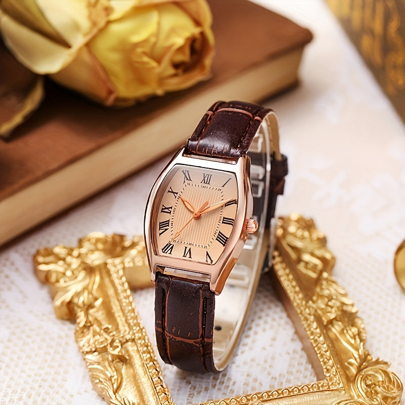 Vintage Quartz Horloge Dames - Klassiek Design met Kalender en Gouden Wijzerplaat