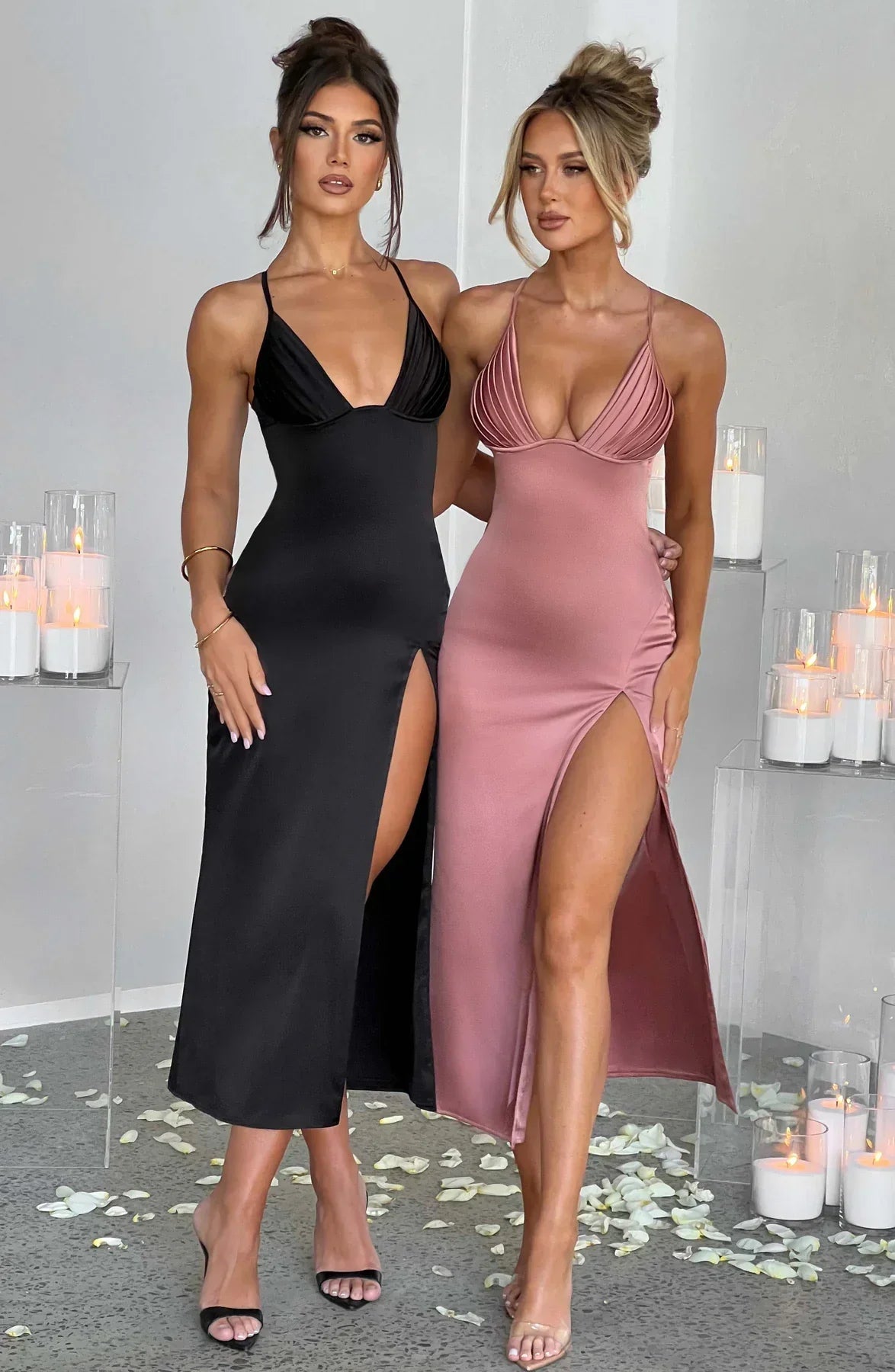 Elegante midi jurk met spaghettibandjes