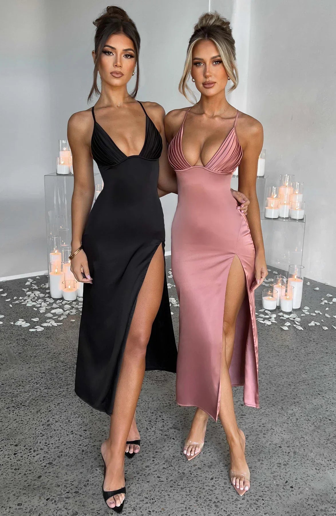 Elegante midi jurk met spaghettibandjes