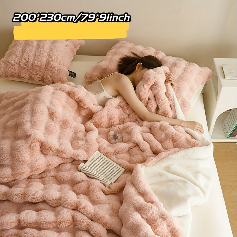 Double-sided Faux Rabbit Fleece Blanket | Soft Warm Blanket - Multifunctional for Bedroom, Sofa and Travel - For All Seasons
