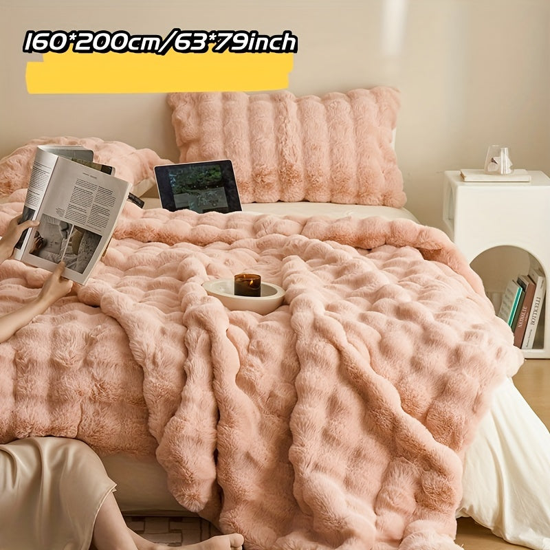 Double-sided Faux Rabbit Fleece Blanket | Soft Warm Blanket - Multifunctional for Bedroom, Sofa and Travel - For All Seasons