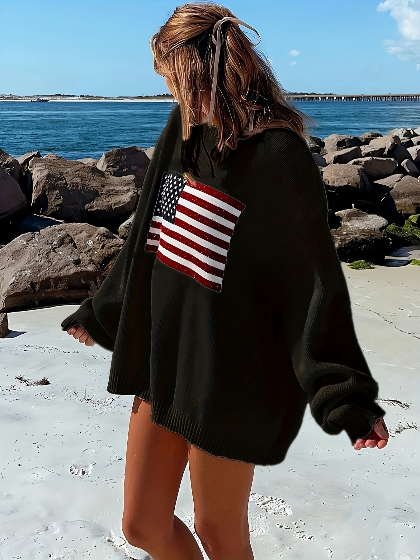 Pullover Dames Trui Amerikaans Vlagpatroon| Casual - Ronde Hals - Lange Mouwen - Warm - Zacht