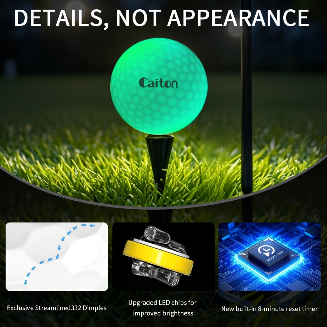 Caiton – 6-Pack LED Golfballen met Sensor | Verlichte Golfballen | Voor Nachtgolf, Feestdagen & Cadeau-ideeën