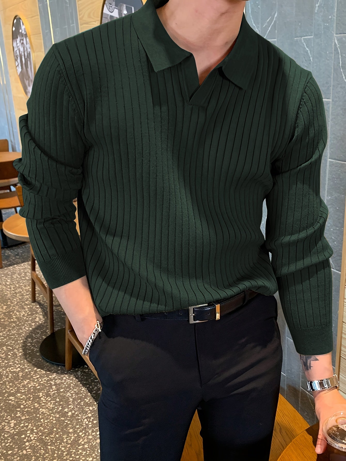 Heren Polo Trui Merinowol V-Hals - Stijlvolle Revers - Regular Fit - Aristone - AR 12 - Essential in Meerdere Kleuren