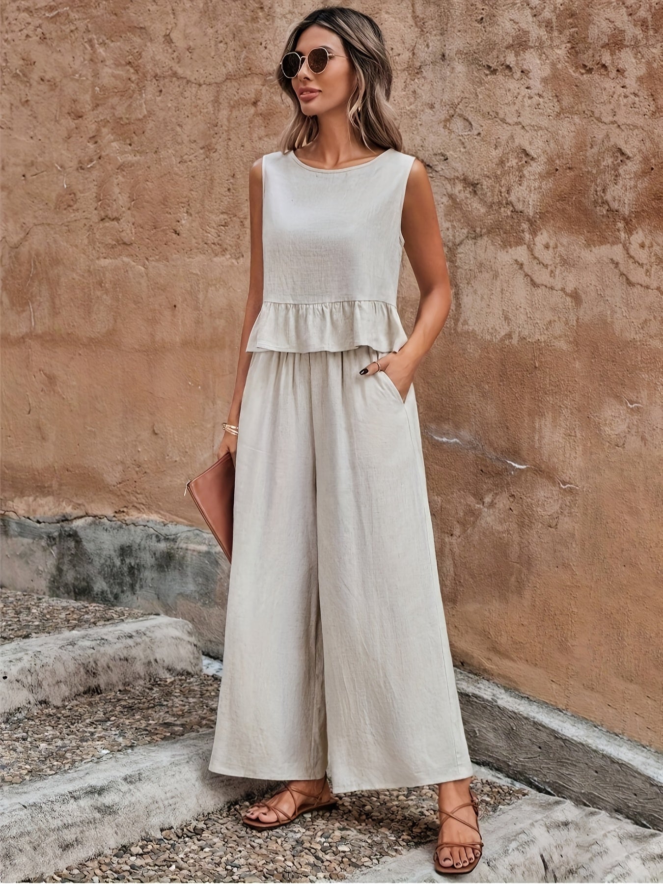 Linne Jumpsuit met Ruches | Zomer Outfit Dames | Casual Zomer Jumpsuit
