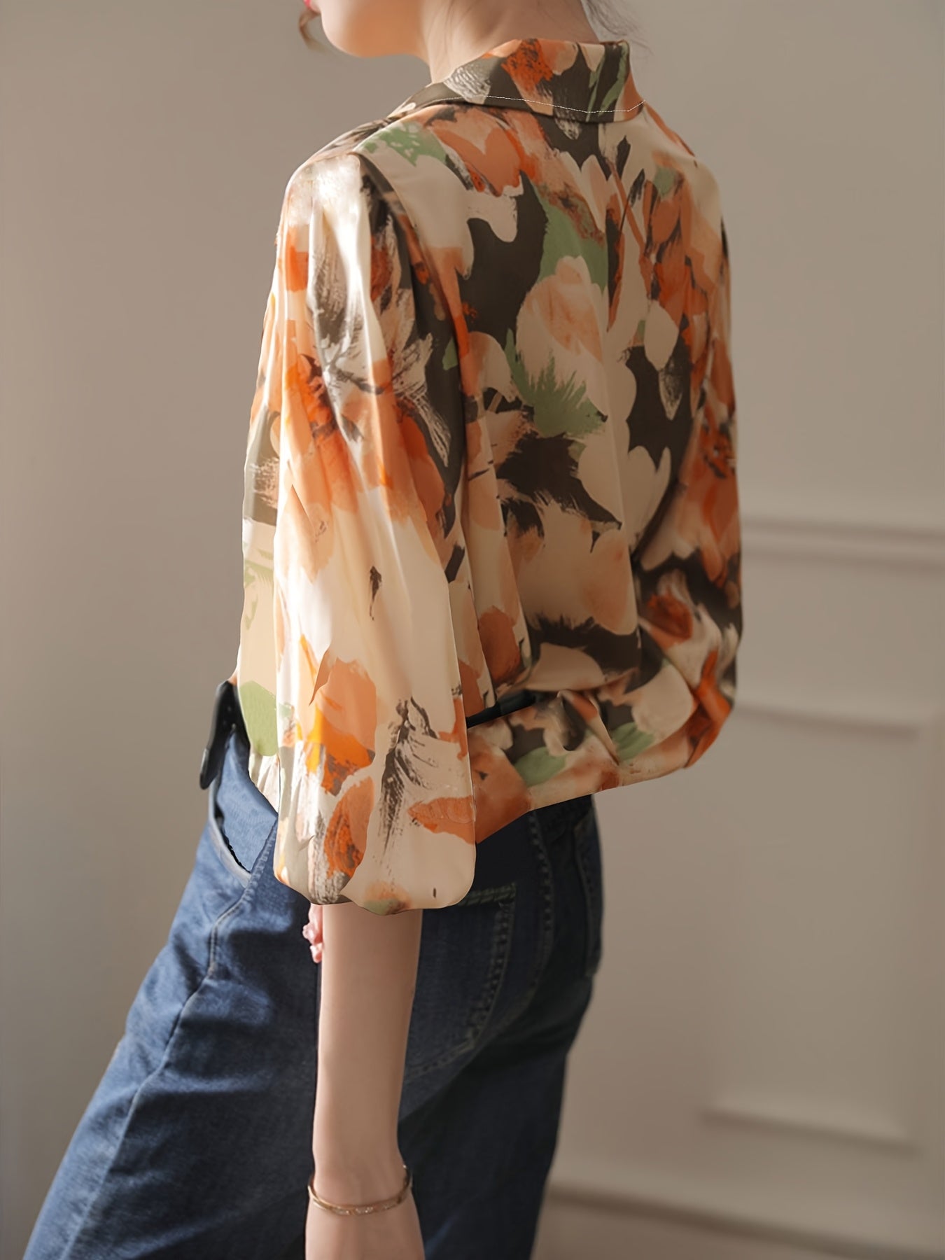 Chic Floral Ink Print Dames Blouse | Duurzaam - Must-Have - Stijlvol & Comfortabel - Lente/Zomer/Herfst